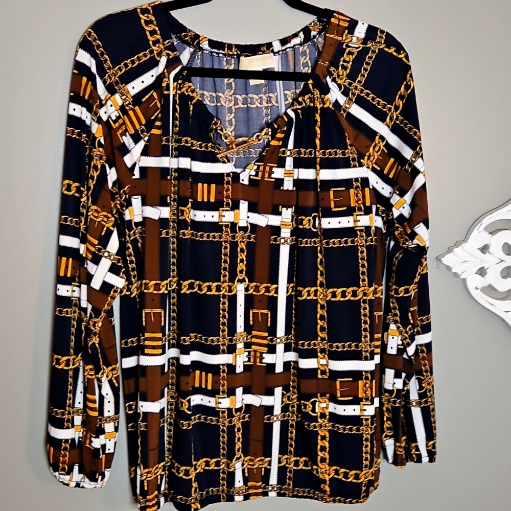 Michael Kors Women's Black and Gold Blouse